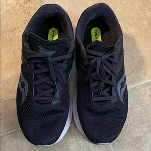Saucony Black Mesh Running Shoes with White Soles